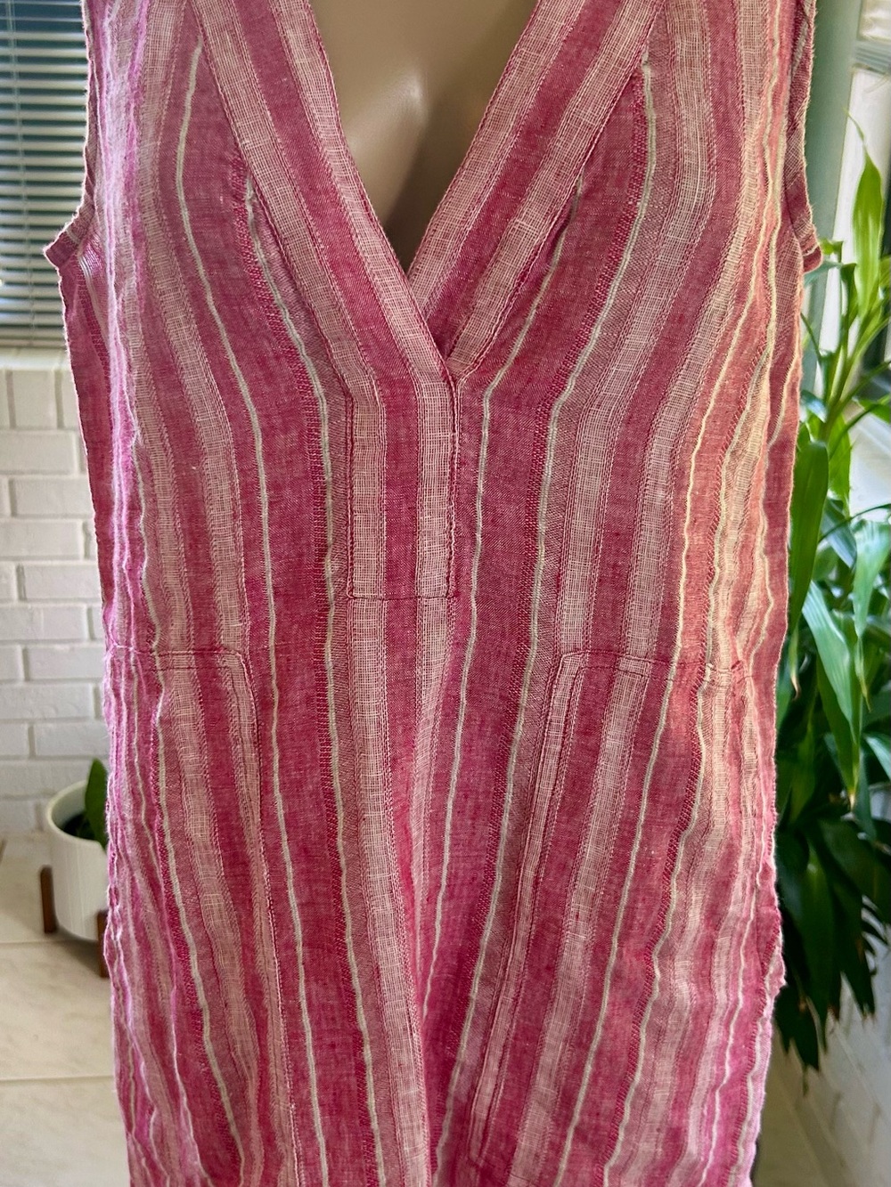 Faherty Pink and Cream Striped V-Neck Linen Tunic
